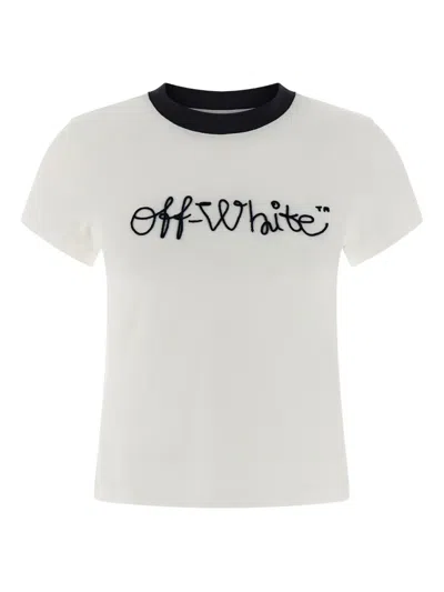 Off-white T-shirt With Embroidered Logo In Neutral