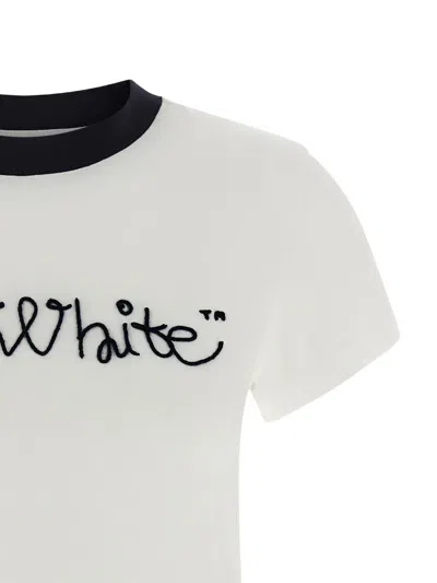 Off-white T-shirt With Embroidered Logo In Neutral