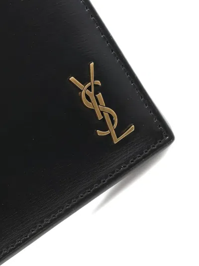 Pre-owned Saint Laurent Tiny Cassandre Logo Bi-fold Wallet In Black