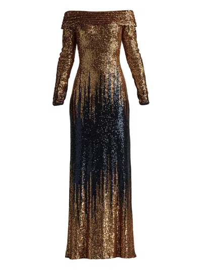 Tadashi Shoji Vionne Off-shoulder Sequin Gown In Gold