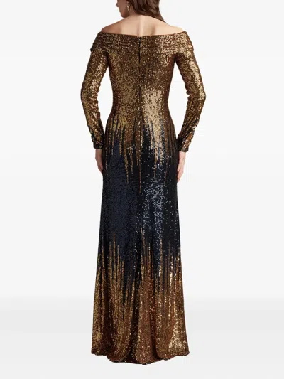 Tadashi Shoji Vionne Off-shoulder Sequin Gown In Gold