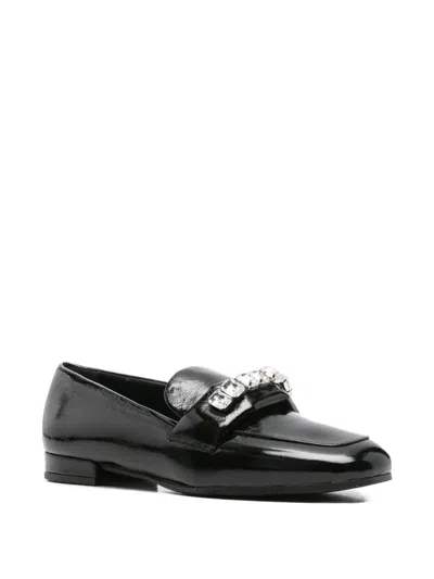 Evaluna Embellished Calf-leather Loafers In Black