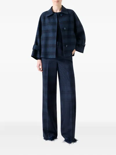 Akris Alisa Check Wool Double Face Jacket In Blue