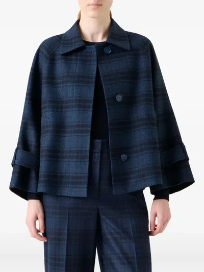 Akris Alisa Check Wool Double Face Jacket In Blue