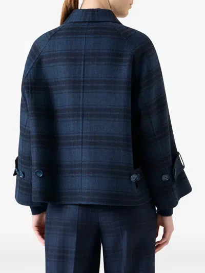 Akris Alisa Check Wool Double Face Jacket In Blue