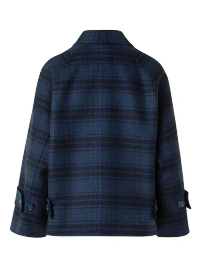 Akris Alisa Check Wool Double Face Jacket In Blue