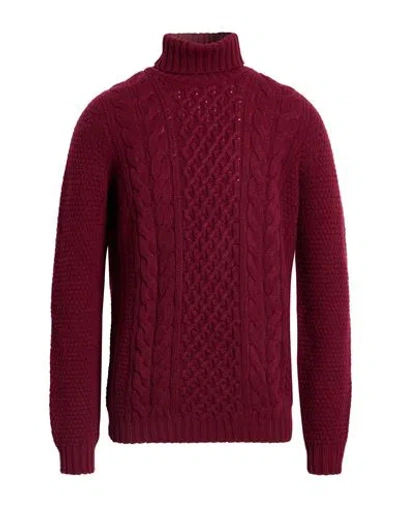 Drumohr Man Turtleneck Burgundy Size 44 Wool In Red