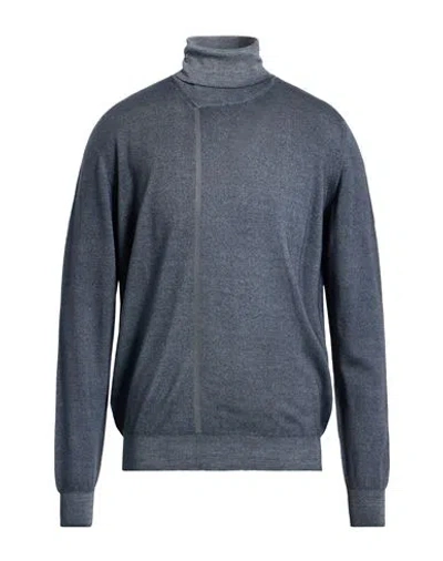 Drumohr Man Turtleneck Midnight Blue Size 44 Merino Wool In Blue