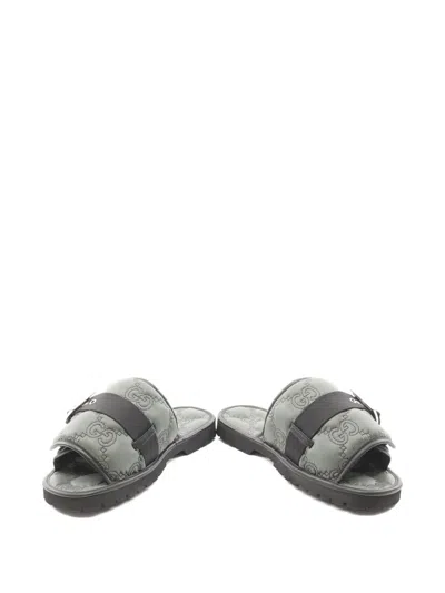 Pre-owned Gucci 20s Gg-quilted Buckle Sandals In Green