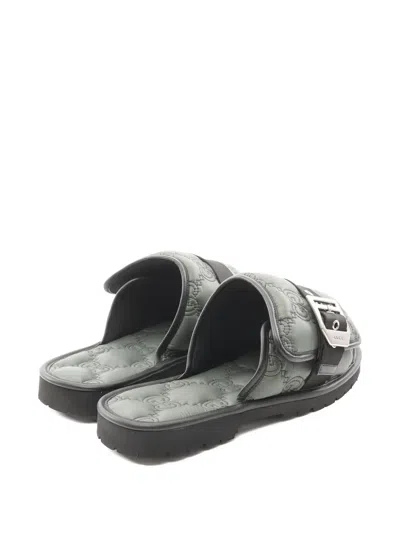 Pre-owned Gucci 20s Gg-quilted Buckle Sandals In Green