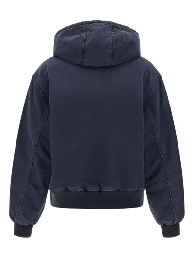 Carhartt Garment-dyed Blue Jacket With Adjustable Hood And Quilted Lining In Blue