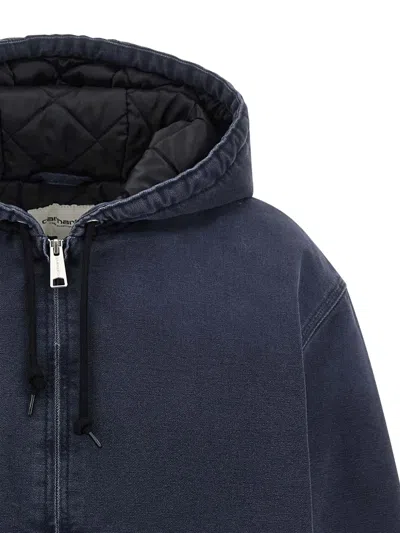 Carhartt Garment-dyed Blue Jacket With Adjustable Hood And Quilted Lining In Blue