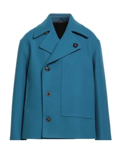Lardini Man Coat Deep Teal Size 44 Wool, Polyamide In Blue