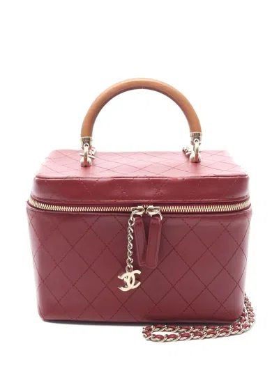 Pre-owned Chanel Diamond-quilted Two-way Vanity Bag In Red