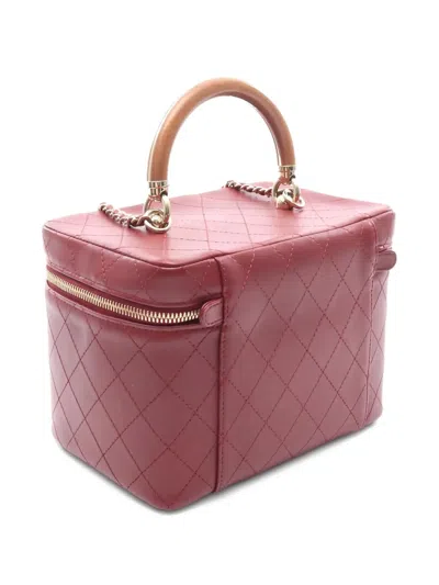 Pre-owned Chanel Diamond-quilted Two-way Vanity Bag In Red