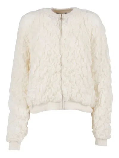 Fabiana Filippi Mohair Bomber Jacket With Embossed Butter-colored Workmanship In Neutral