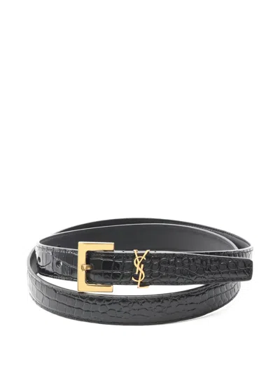 Pre-owned Saint Laurent Cassandre Leather Belt In Black