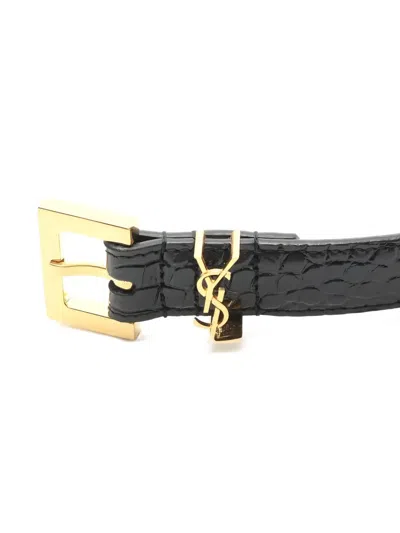Pre-owned Saint Laurent Cassandre Leather Belt In Black