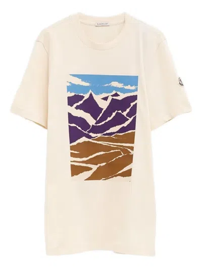Moncler Mountain-print Cotton T-shirt In Neutral