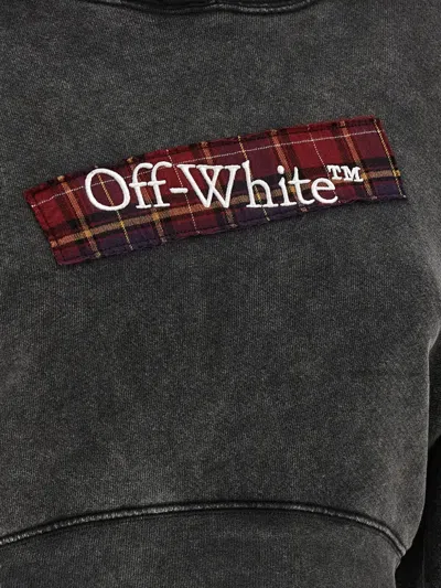 Off-white Cropped Hoodie Plaid Patch In Gray
