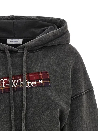 Off-white Cropped Hoodie Plaid Patch In Gray