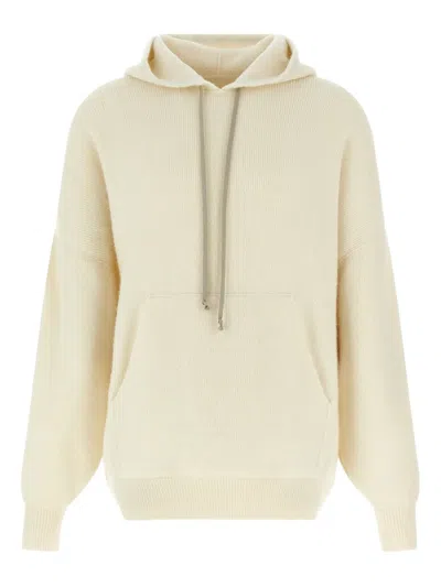 Rick Owens Hooded Sweater With Drawstring And Pocket In White