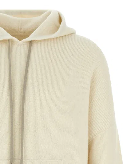 Rick Owens Hooded Sweater With Drawstring And Pocket In White