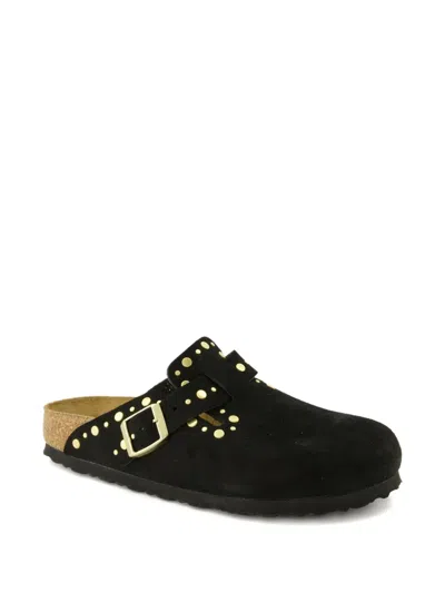 Birkenstock Boston Rivet Border Black Suede Leather Clogs In Black