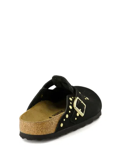 Birkenstock Boston Rivet Border Black Suede Leather Clogs In Black