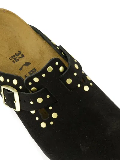 Birkenstock Boston Rivet Border Black Suede Leather Clogs In Black