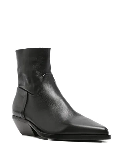 Elena Iachi Texan Ankle Boots In Black Leather In Black