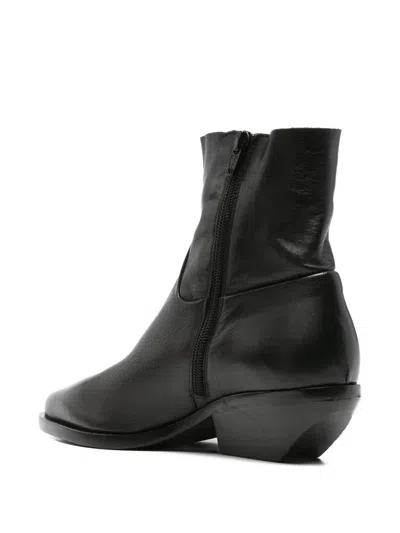 Elena Iachi Texan Ankle Boots In Black Leather In Black