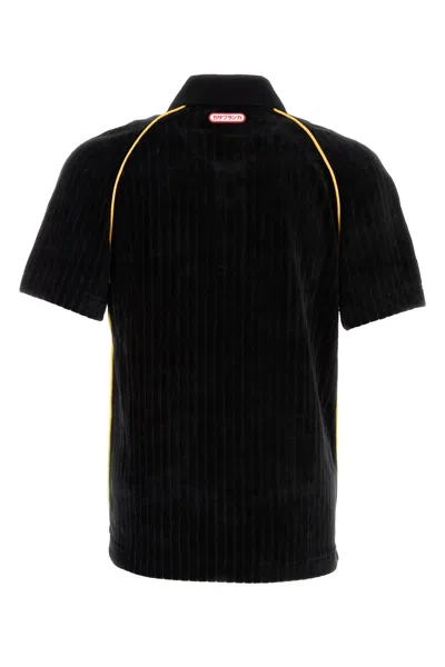 Casablanca Ribbed Collar Corduroy Polo Shirt With Short Sleeves In Black