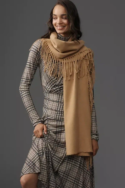Maeve Brushed Wool Fringe Scarf In Brown