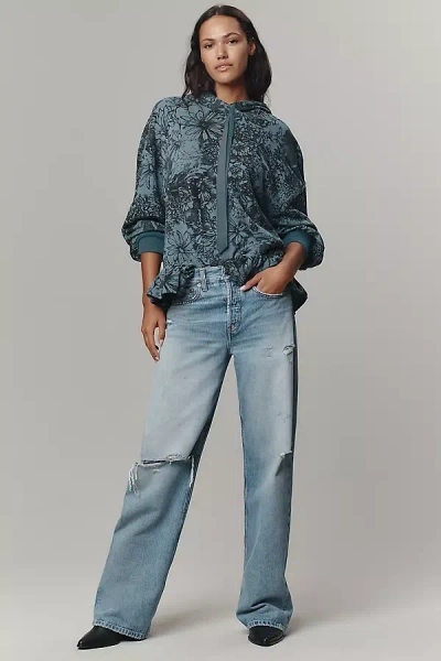 Pilcro Drop-shoulder Flounce Hoodie In Blue