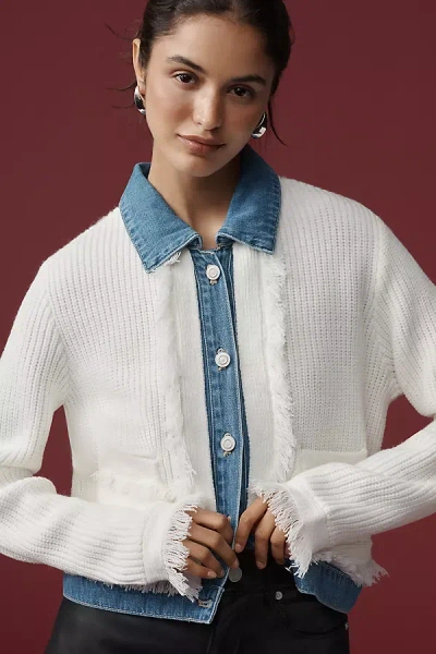 Nvlt Denim-collared Cardigan Sweater In White