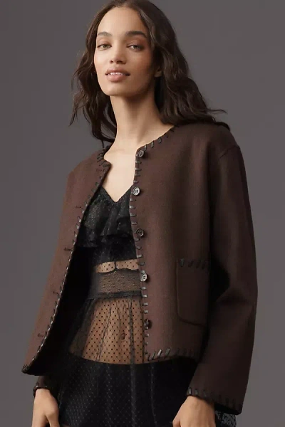 Rails Melanie Leather Whipstitch Wool Blend Jacket In Brown