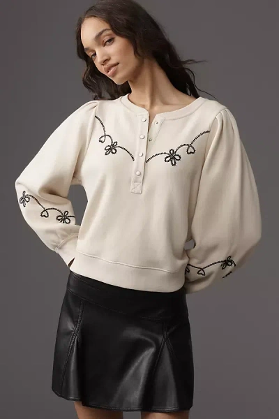 Rails Hanne Embroidered Half-placket Sweatshirt In White