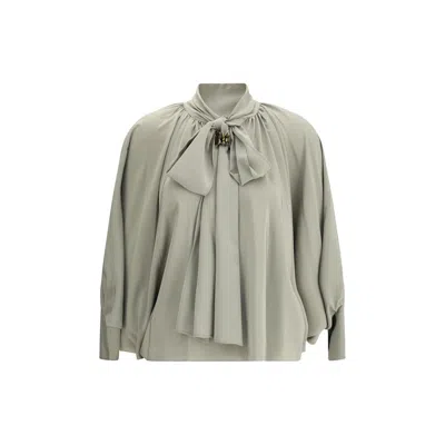 Max Mara Silk Tie-neck Blouse In Gray