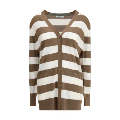 Max Mara Maxmara Women Fiemme - Long Striped Wool Cardigan In Brown
