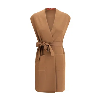 Max Mara Abete Knotted Patch-pocket Vest In Brown