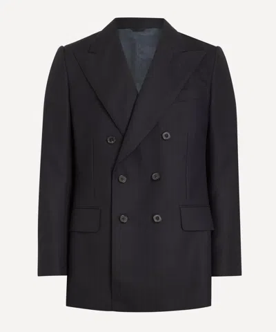 Husbands Mens Navy Double-breasted Worsted Wool Jacket In Blue