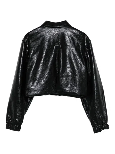 Msgm Grained-effect Press-stud Shirt In Black