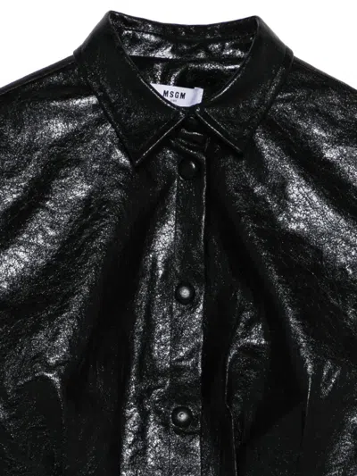 Msgm Grained-effect Press-stud Shirt In Black