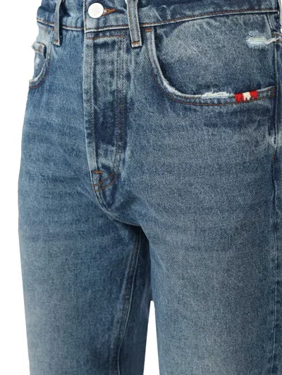 Amish Distressed Five-pocket Jeans In Blue