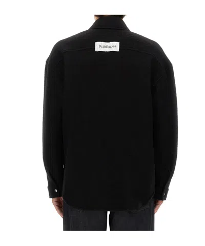 Amish Relaxed Fit Wool Blend Overshirt With Classic Collar In Black
