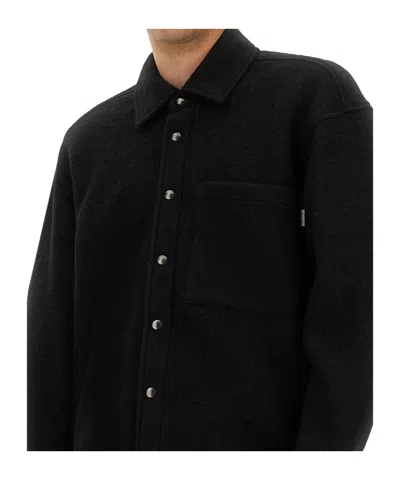 Amish Relaxed Fit Wool Blend Overshirt With Classic Collar In Black