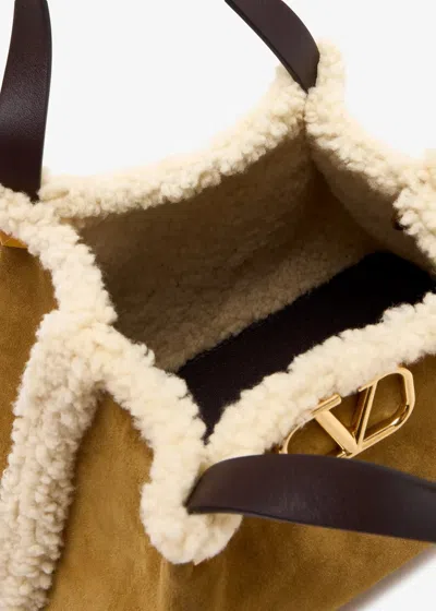 Valentino Garavani Medium Suede Shopping Bag With Sheepskin Lining Woman Havana B In Brown