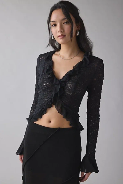 Kimchi Blue Libby Ruffle Trim Flyaway Lace Cardigan Top In Black, Women's At Urban Outfitters In Black