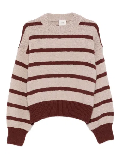 Alysi Beige Round Neck Striped Sweater In Multi